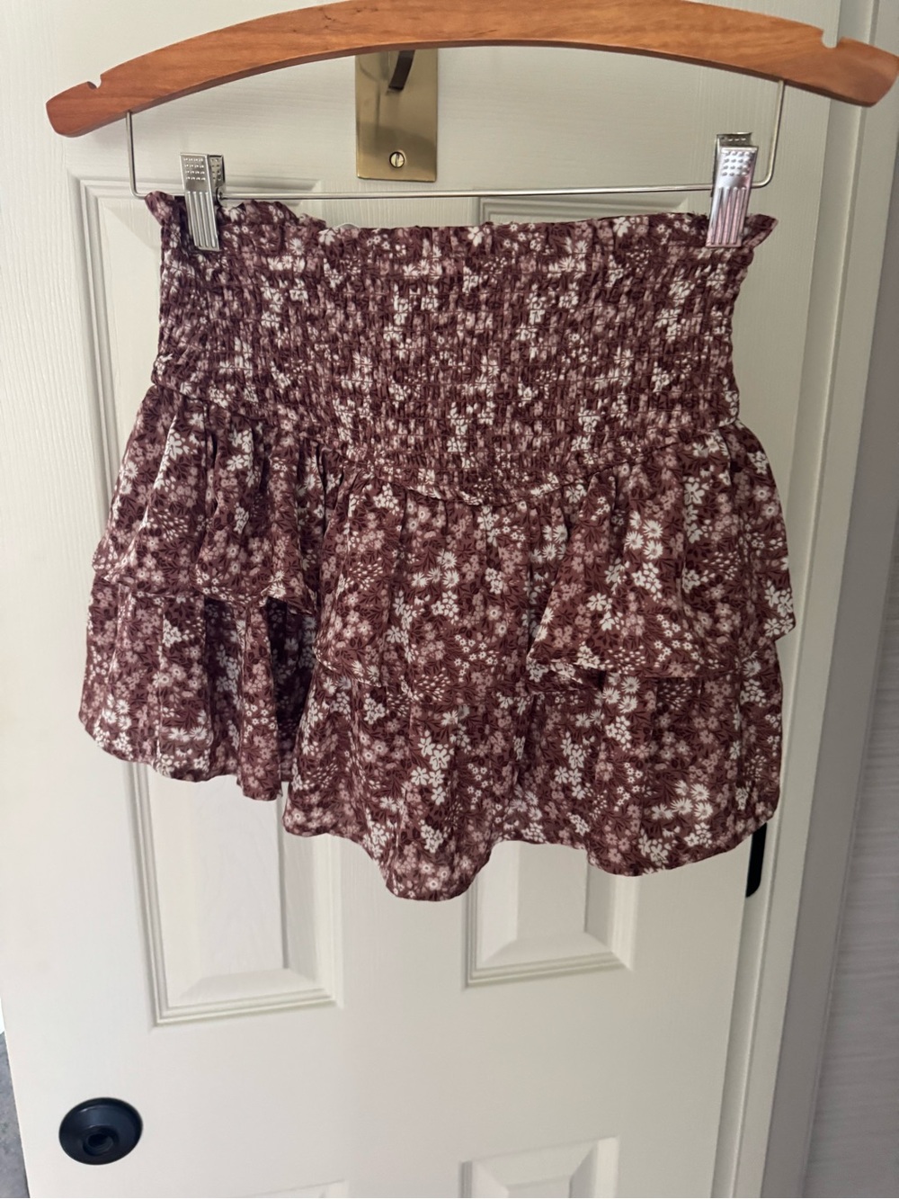Altar'd State Burgundy Floral Smocked Ruffle Skort